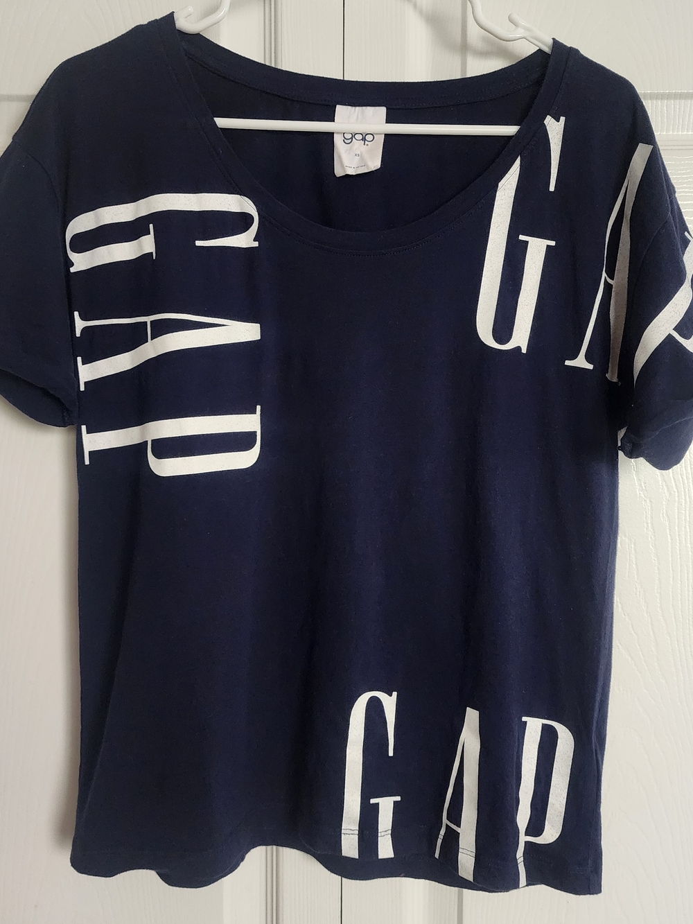 Gap Women's Logo T Shirt Short‎ Sleeve Navy Blue Graphic White Logo, Size XS